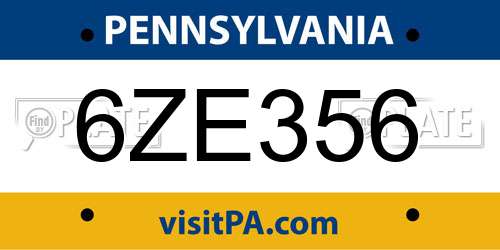 6ZE356 Pennsylvania License Plate