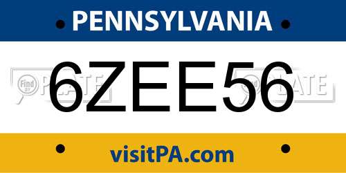 6ZEE56 Pennsylvania License Plate