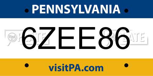 6ZEE86 Pennsylvania License Plate