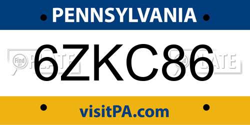 6ZKC86 Pennsylvania License Plate