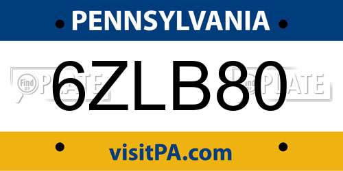 6ZLB80 Pennsylvania License Plate