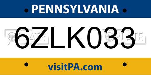 6ZLK033 Pennsylvania License Plate