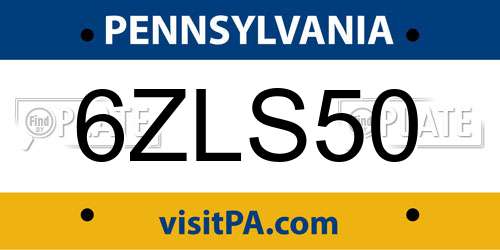 6ZLS50 Pennsylvania License Plate