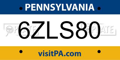 6ZLS80 Pennsylvania License Plate