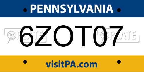 6ZOT07 Pennsylvania License Plate
