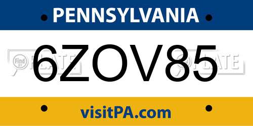 6ZOV85 Pennsylvania License Plate