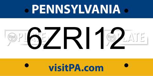 6ZRI12 Pennsylvania License Plate