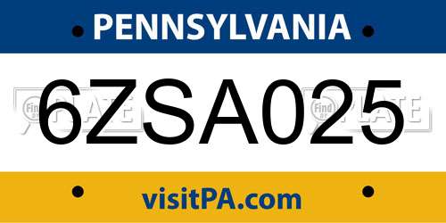 6ZSA025 Pennsylvania License Plate