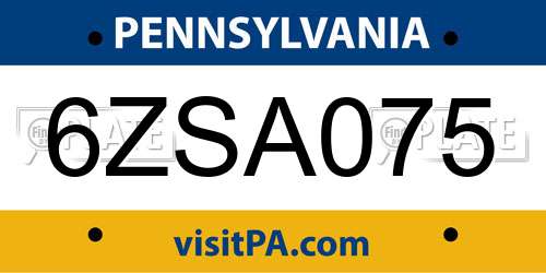 6ZSA075 Pennsylvania License Plate