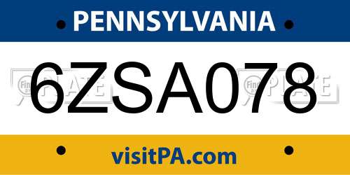 6ZSA078 Pennsylvania License Plate