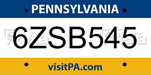 6ZSB545 Pennsylvania License Plate