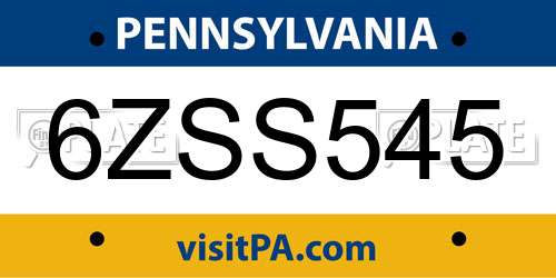 6ZSS545 Pennsylvania License Plate
