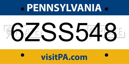 6ZSS548 Pennsylvania License Plate