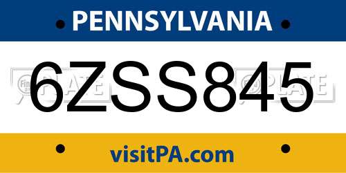 6ZSS845 Pennsylvania License Plate