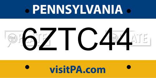 6ZTC44 Pennsylvania License Plate