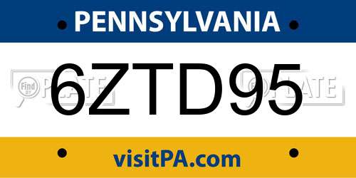 6ZTD95 Pennsylvania License Plate