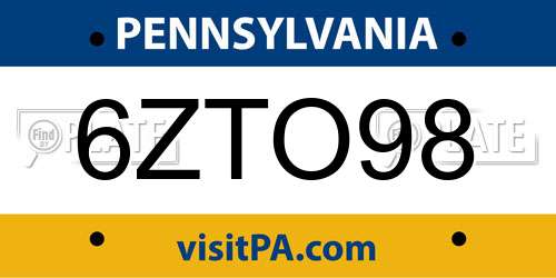 6ZTO98 Pennsylvania License Plate