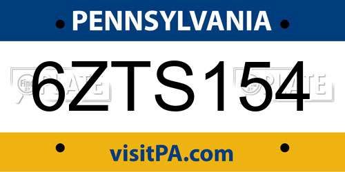 6ZTS154 Pennsylvania License Plate