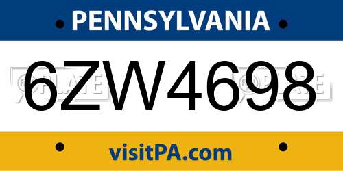 6ZW4698 Pennsylvania License Plate