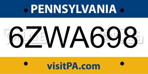 6ZWA698 Pennsylvania License Plate