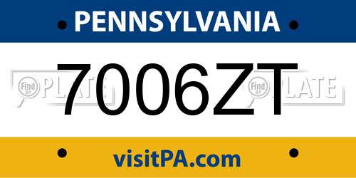 7006ZT Pennsylvania License Plate