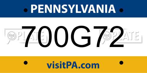 700G72 Pennsylvania License Plate