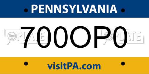 700OP0 Pennsylvania License Plate