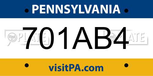 701AB4 Pennsylvania License Plate