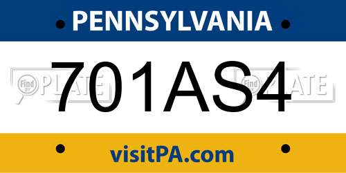 701AS4 Pennsylvania License Plate