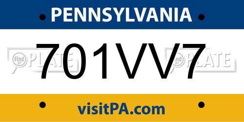 701VV7 Pennsylvania License Plate