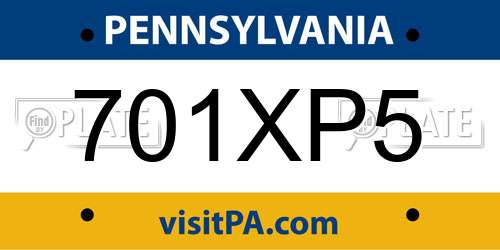 701XP5 Pennsylvania License Plate