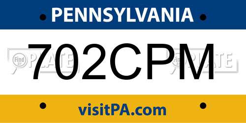 702CPM Pennsylvania License Plate