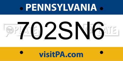 702SN6 Pennsylvania License Plate