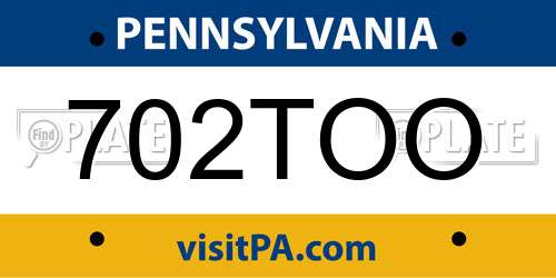 702TOO Pennsylvania License Plate