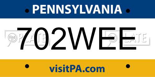 702WEE Pennsylvania License Plate