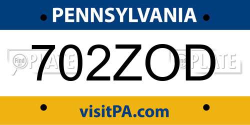702ZOD Pennsylvania License Plate