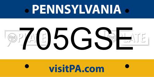 705GSE Pennsylvania License Plate