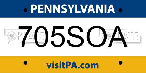 705SOA Pennsylvania License Plate