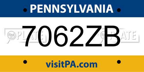 7062ZB Pennsylvania License Plate