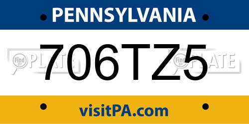 706TZ5 Pennsylvania License Plate