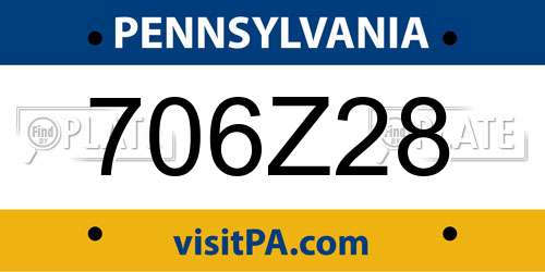 706Z28 Pennsylvania License Plate