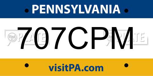 707CPM Pennsylvania License Plate
