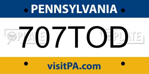 707TOD Pennsylvania License Plate