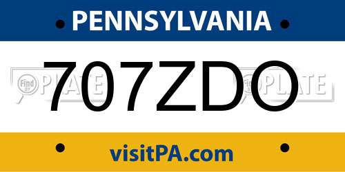 707ZDO Pennsylvania License Plate