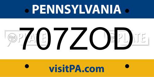 707ZOD Pennsylvania License Plate