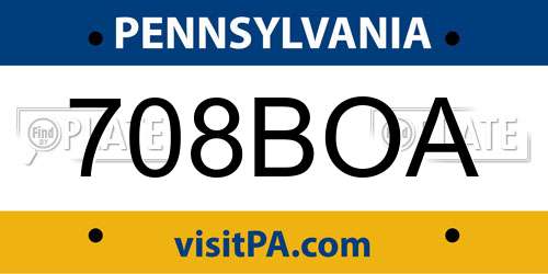 708BOA Pennsylvania License Plate