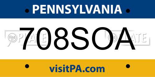 708SOA Pennsylvania License Plate