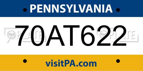 70AT622 Pennsylvania License Plate