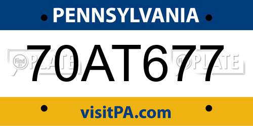 70AT677 Pennsylvania License Plate