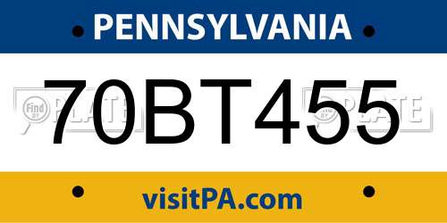 70BT455 Pennsylvania License Plate